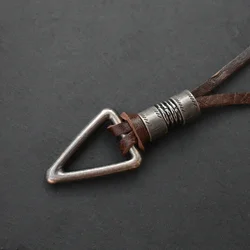 Handmade Vintage Leather Hollow Triangle Pendant Necklace Rope Chain Necklaces Men&Women Punk Jewlery Accessories Wholesale