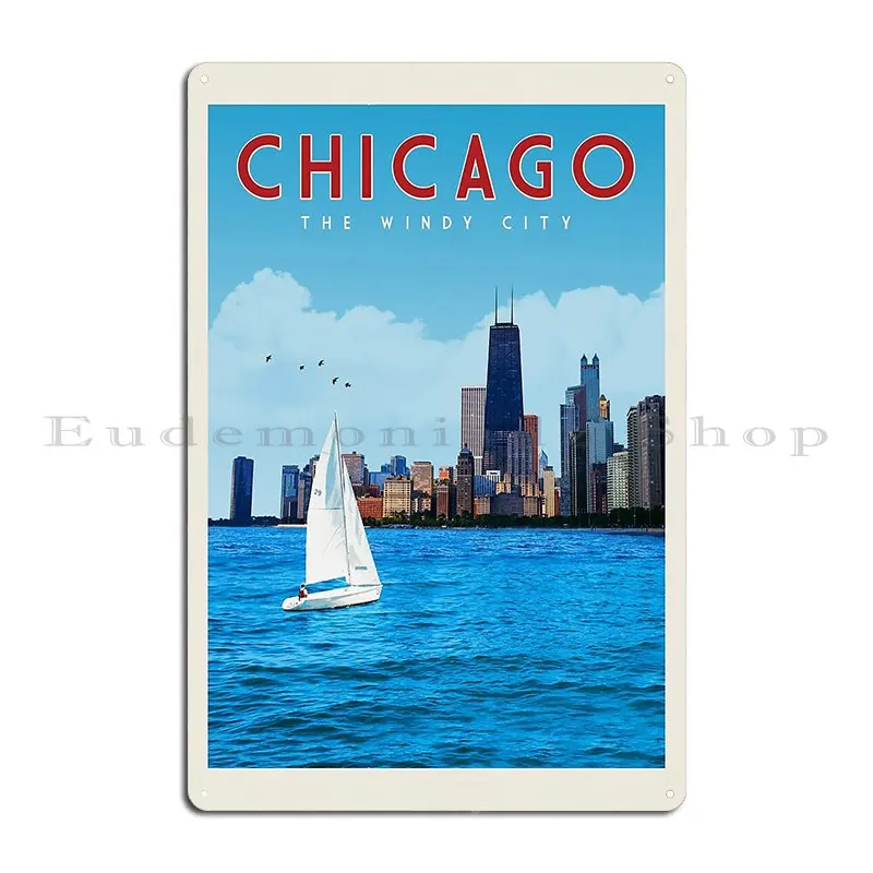 Chicago Illinois Vintage Travel Poster Metal Plaque Poster Retro Wall Plaque Club Bar Printed Rusty Tin Sign Poster