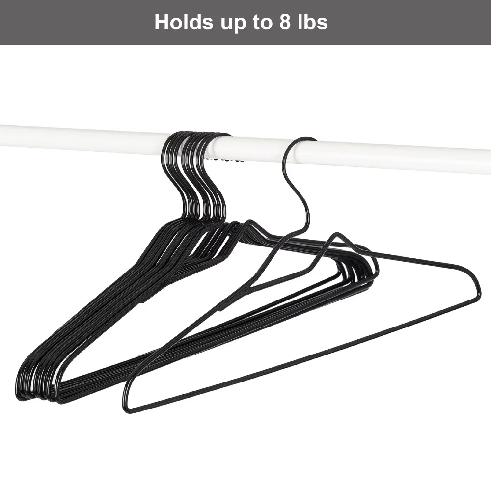 10‑Count Black Non‑Slip Clothing Hangers, Chrome Metal Hooks, Durable Closet Storage Hangers for Shirts, Jackets & Household Wardrobe Organization view 3