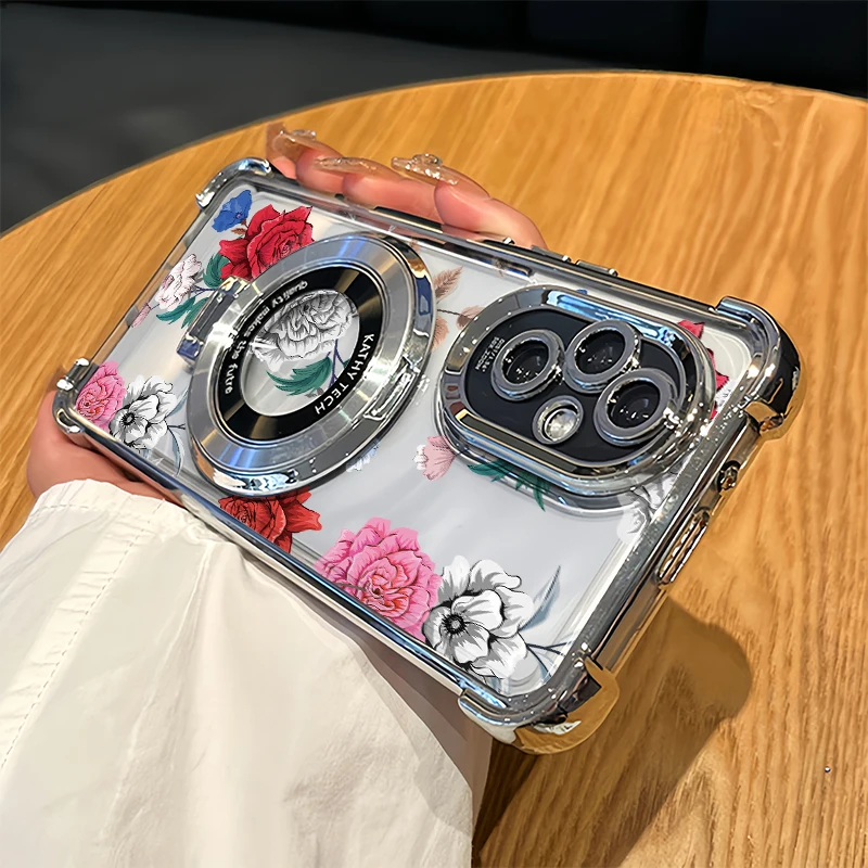 

Flower Print Phone Case For Vivo Y05 Y04 Y02A Y02T Y01 Y03 Y02 Y02S Luxury Shockproof Plating Holder Stand Clear Soft Cover