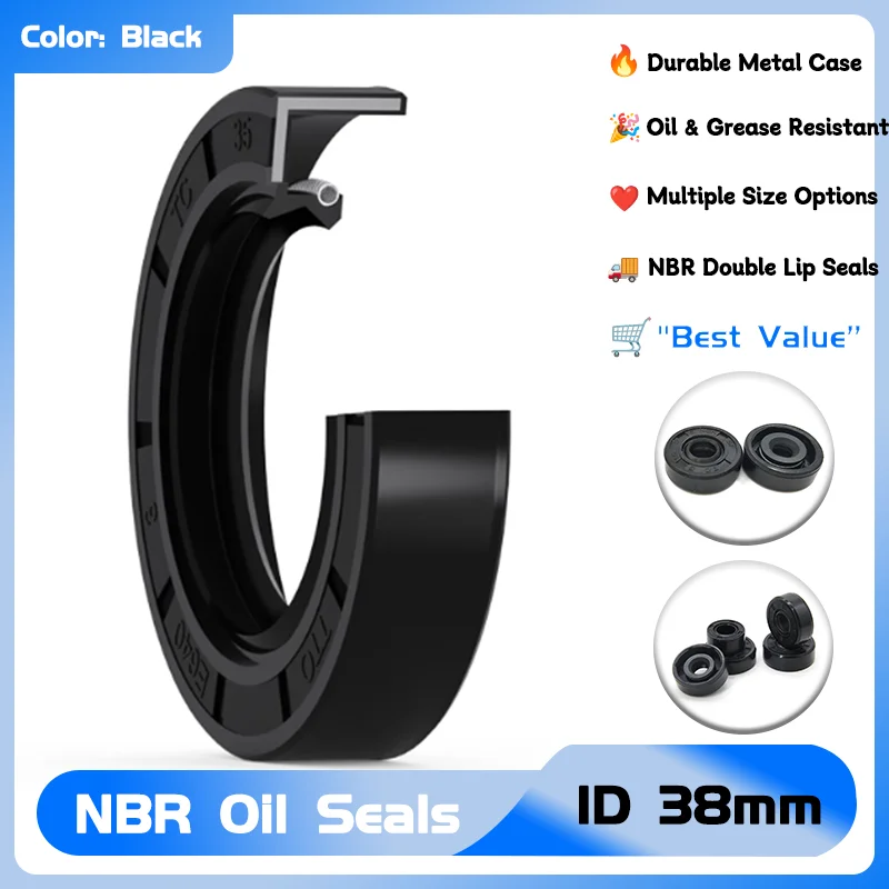 

ID 38mm NBR Oil Seal Nitrile Rubber Shaft Double Lip Oil Seals Gasket TC-38*48/50/52/54/55/56/58/60/62/65/70/72/75*7/8/10/12mm