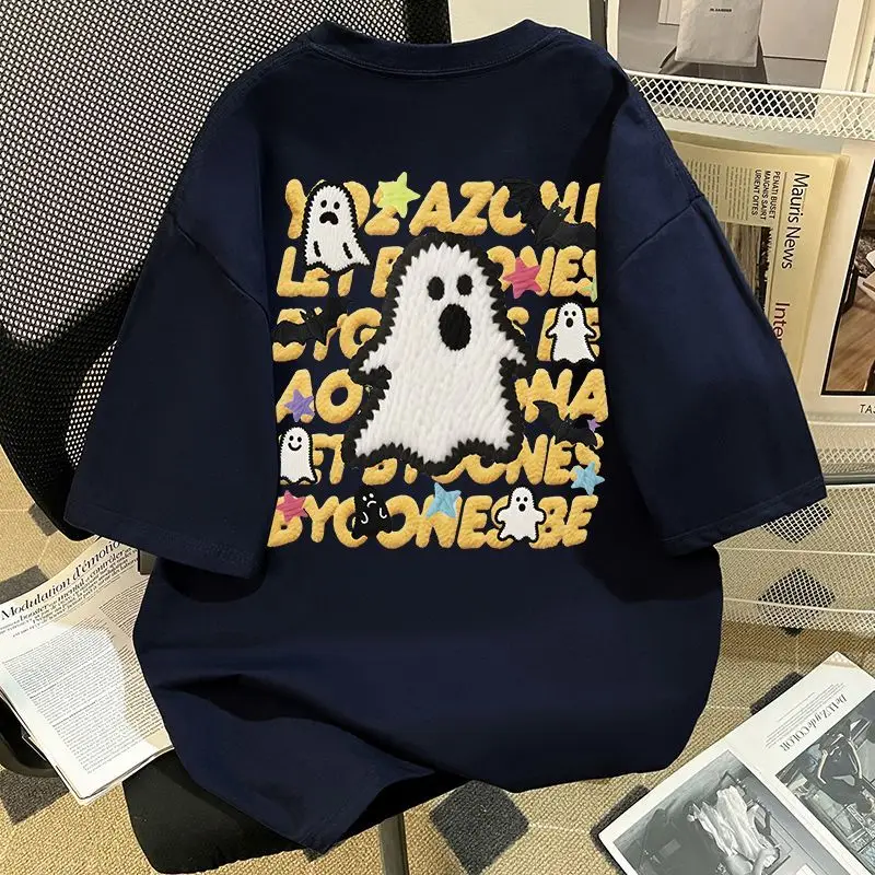 

Pure Cotton Imitation Embroidered Printed Round Neck Short-sleeved T-shirt for Women Loose Versatile Top