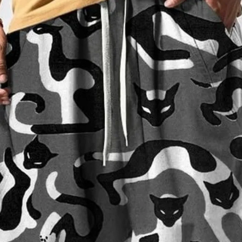 Japanese Art Cat Print Drawstring Waist Sweatpants Fashion 3D Printed Long Carrot Trouser Holiday Oversized Hip hop Streetwear
