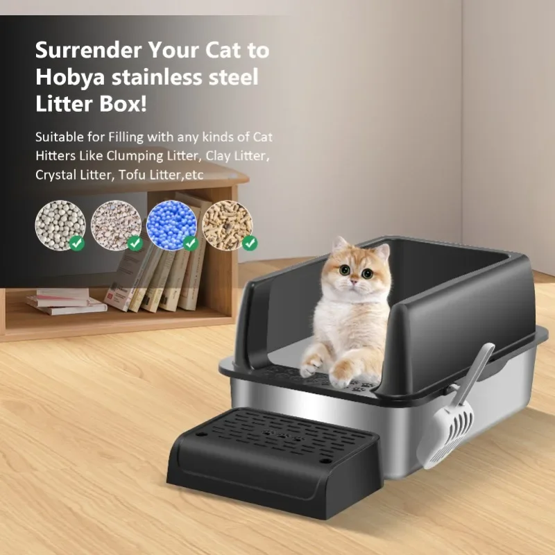 Semi closed cat litter box automatic cat litter box self cleaning Spatter proof cat toilet Self cleaning litter box enclosure