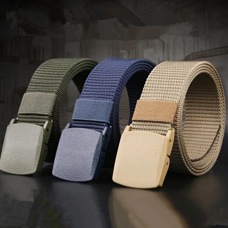 Men Belt Jeans Belts Adjustable Belt Men Outdoor Travel Waist Belt with Plastic Buckle for Pants Soft Nylon Sports Accessories