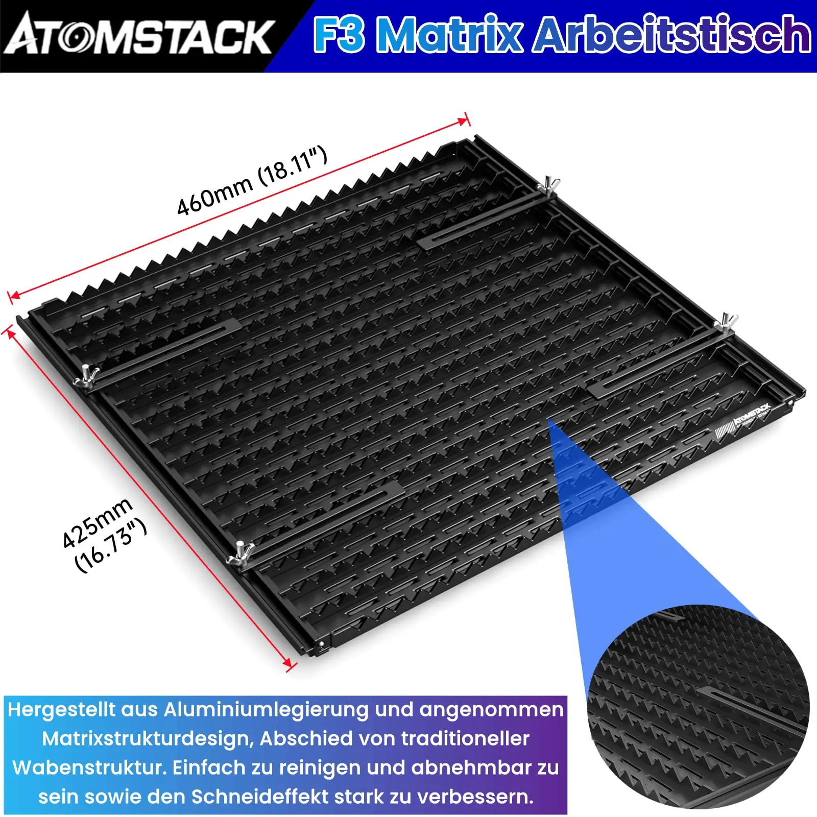 ATOMSTACK MAKER F3 Matrix ทำงานตาราง460X425มม.เลเซอร์เตียงสามารถถอดออกได้ชุดแผงสำหรับเลเซอร์แกะสลักการกระจายความร้อน