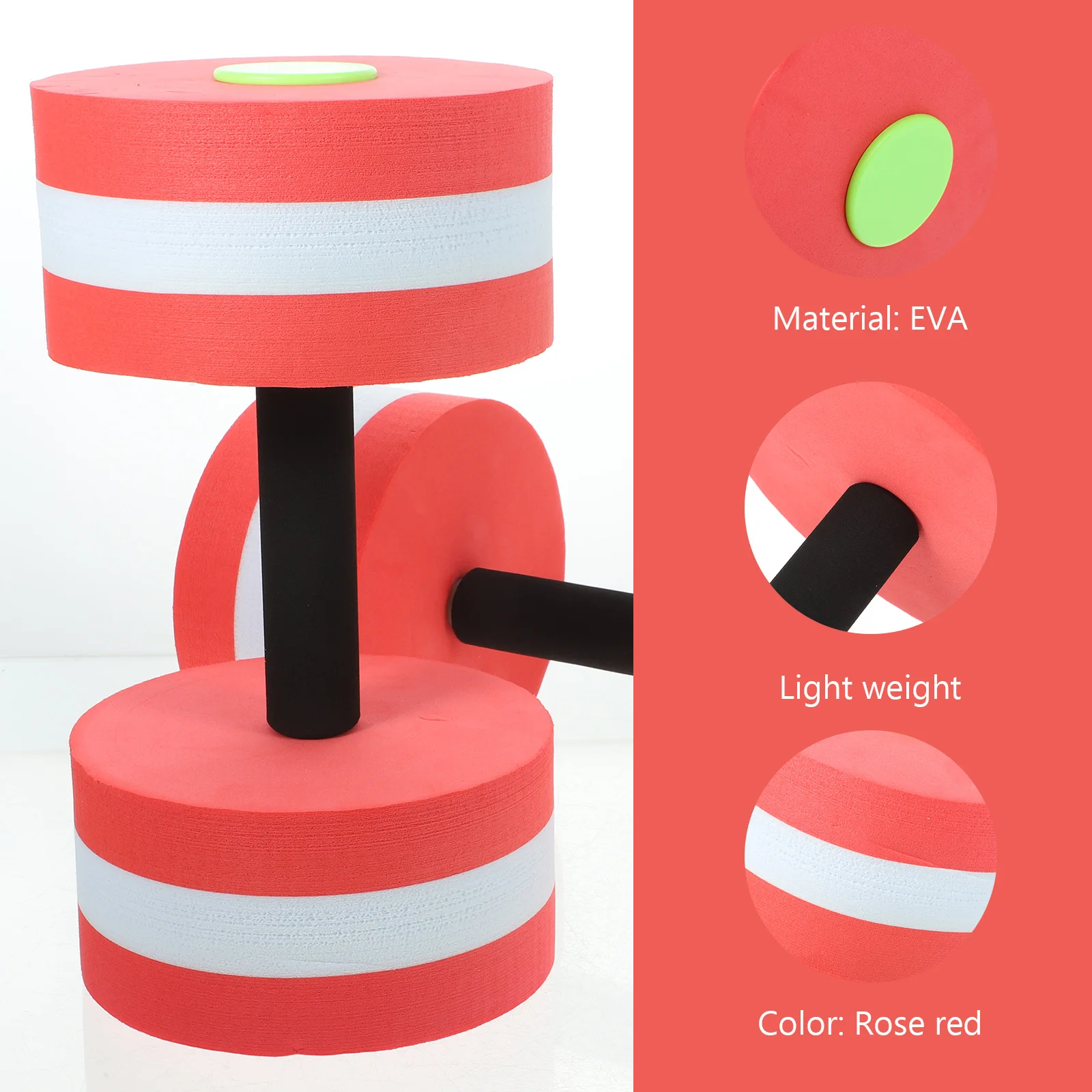 

2pcs Eva Floating Dumbbell Water Aerobics Aquatic Barbell Swimming Fitness Exercise Equipment Rose Red Lightweight Smooth Round