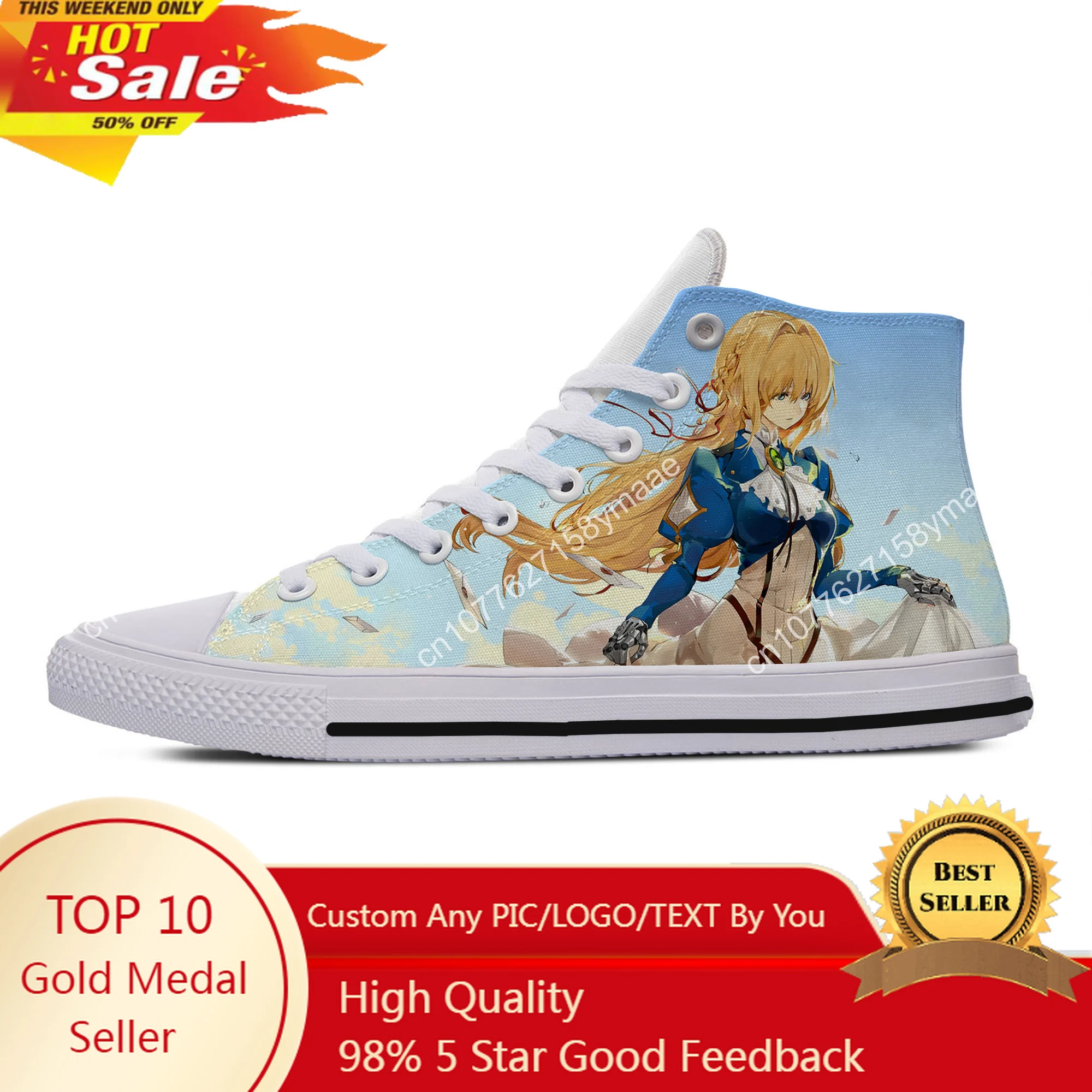 

Hot Summer Women Men Anime Violet Evergarden Kwaii Fashion Shoes Lightweight Casual Canvas Shoes High Top Classic Board Shoes