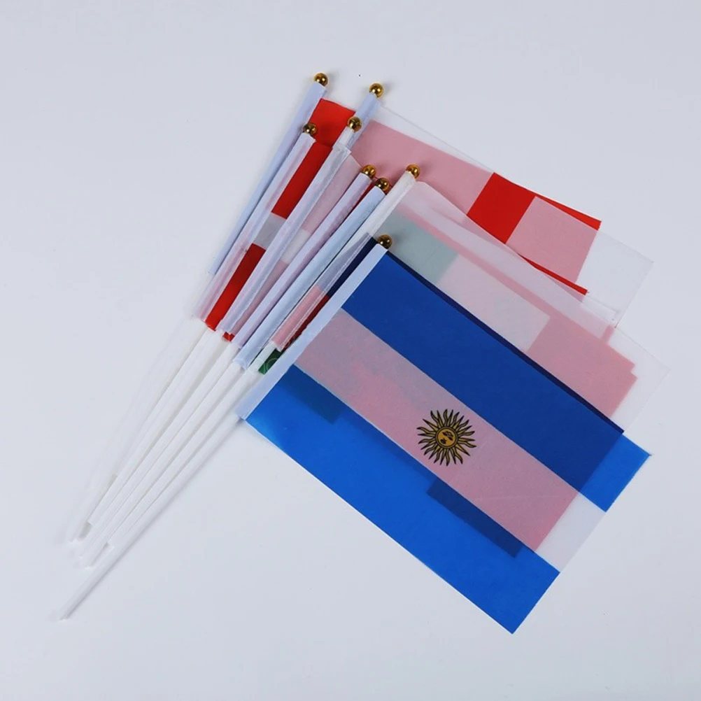 

50pcs Mini Hand Held Stick Flags Cloth Plastic Sticks Party Sport Decoration Banner Lightweight Portable