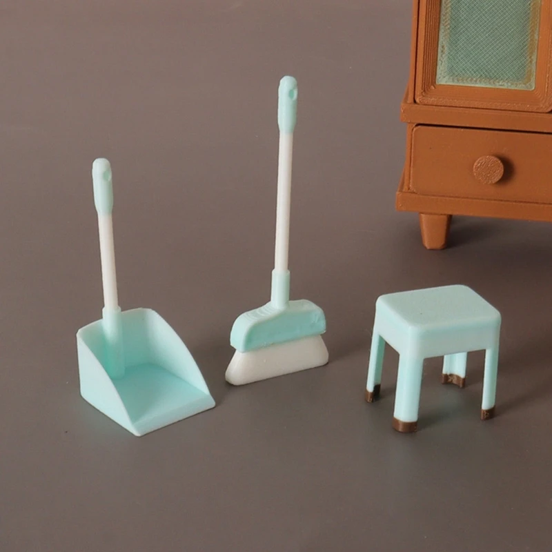 1/12 Doll House Cleaning Tool with Miniature Broom And Dustpan Model Figure Set