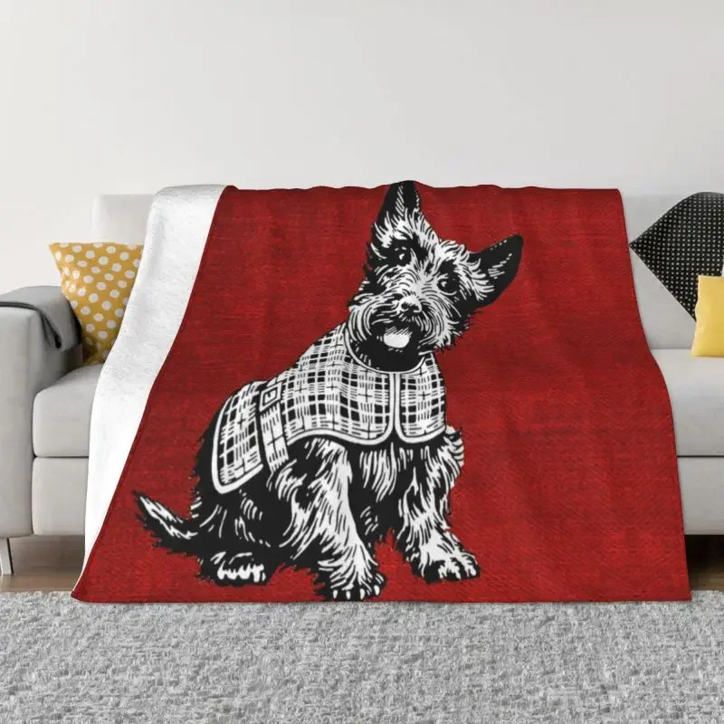 Vintage Scottie Dog Blankets Soft Warm Flannel Scottish Terrier Pet Throw Blanket for Bed Sofa Couch Bedspreads Quilt Blankets