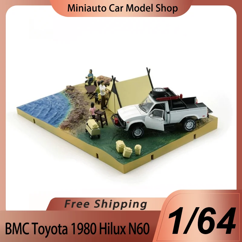 Nuevo en Stock Bmc 1:64 Toyota 1980 Hilux N60 aleación miniatura Diecast modelo Toyota Hilux Camping Set adorno coche juguetes niños regalo