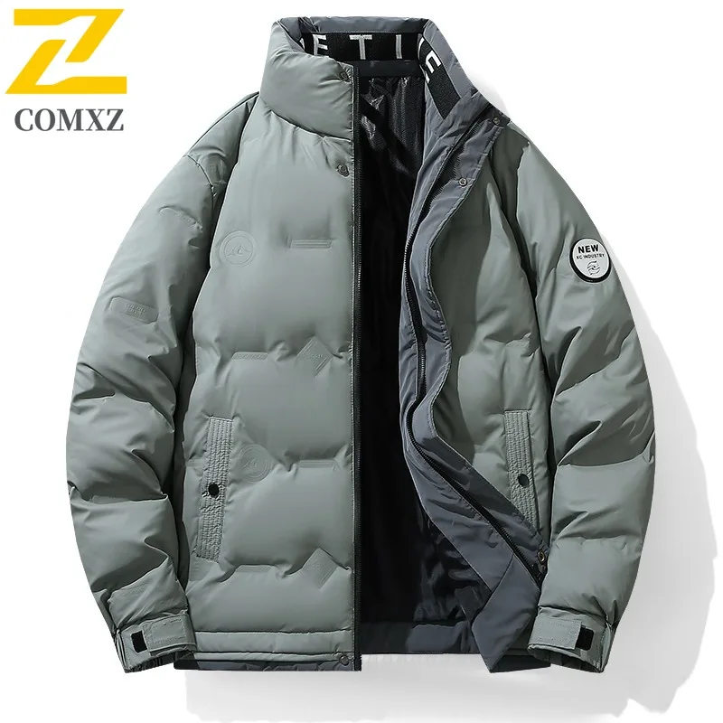 COMXZ Mens Down Jacket Premium Leisure Stand Collar Outdoor Snow Lightweight Parka Solid Color Adventure Warm Winter Garment