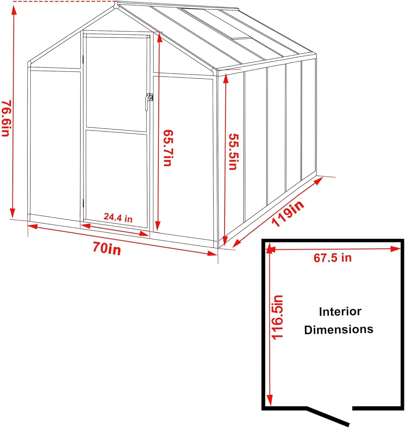 Mupater 6X10 Ft Outdoor Polycarbonate Greenhouse Kit With Aluminum Frame, Walk-In Garden Green House With Sliding Lockable Door