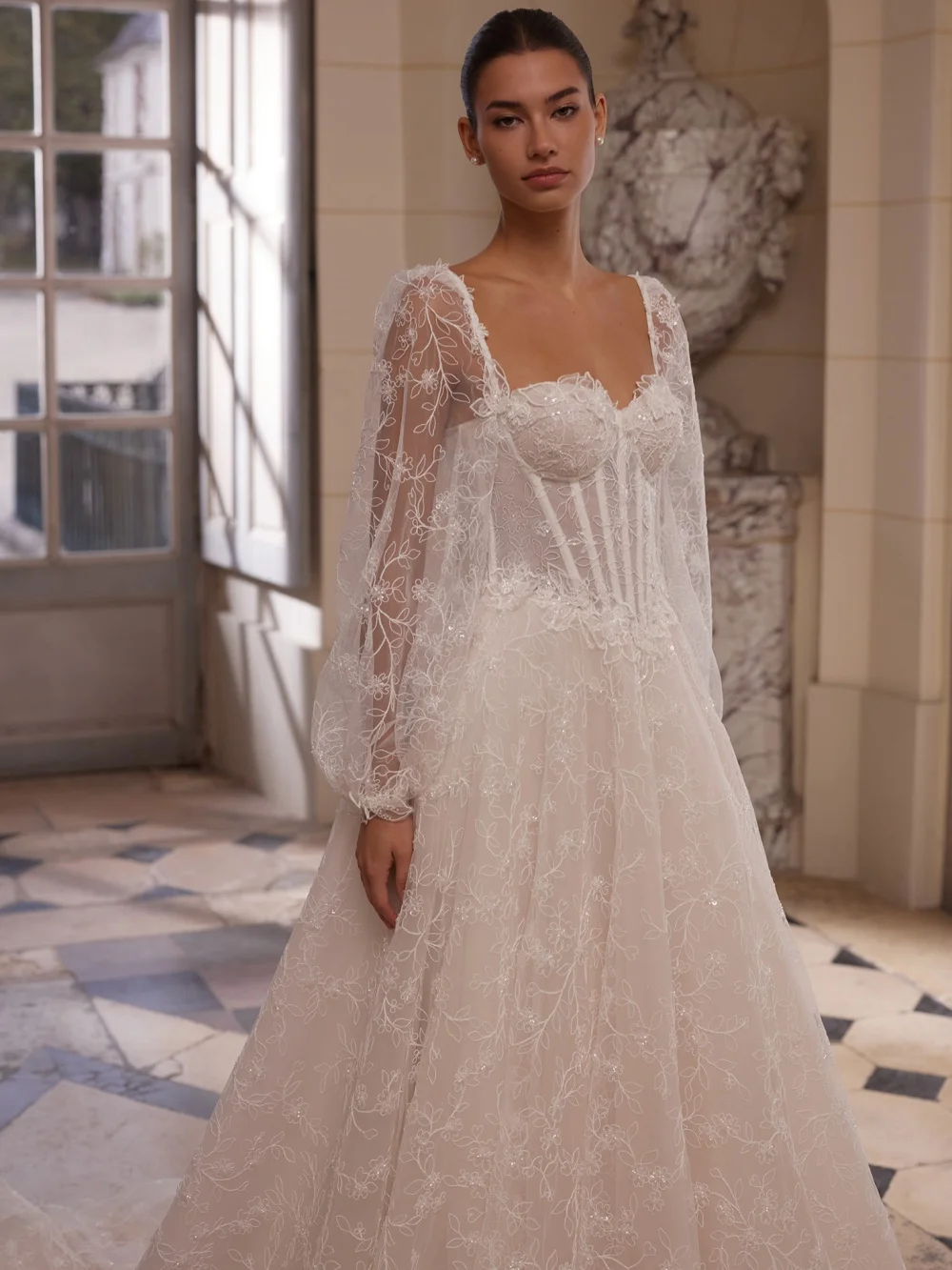 Lace Glamorous Beaded Long Wedding Dress Romantic Sweetheart Neck Bridal Gown New Customized Dreamy A-line Dresses For Bride