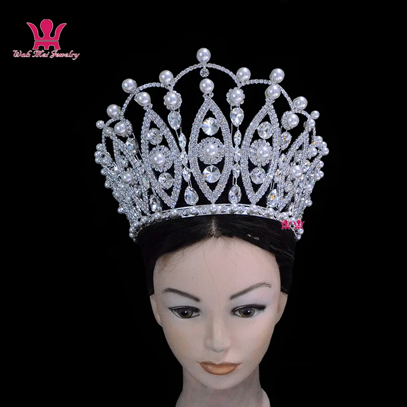 Perlen-Festzugskrone, 15,2 cm, verstellbar, hochwertiges Tiara, australischer Kristall, handgefertigte Accessoires, verstellbare Haarbekleidung Mo265