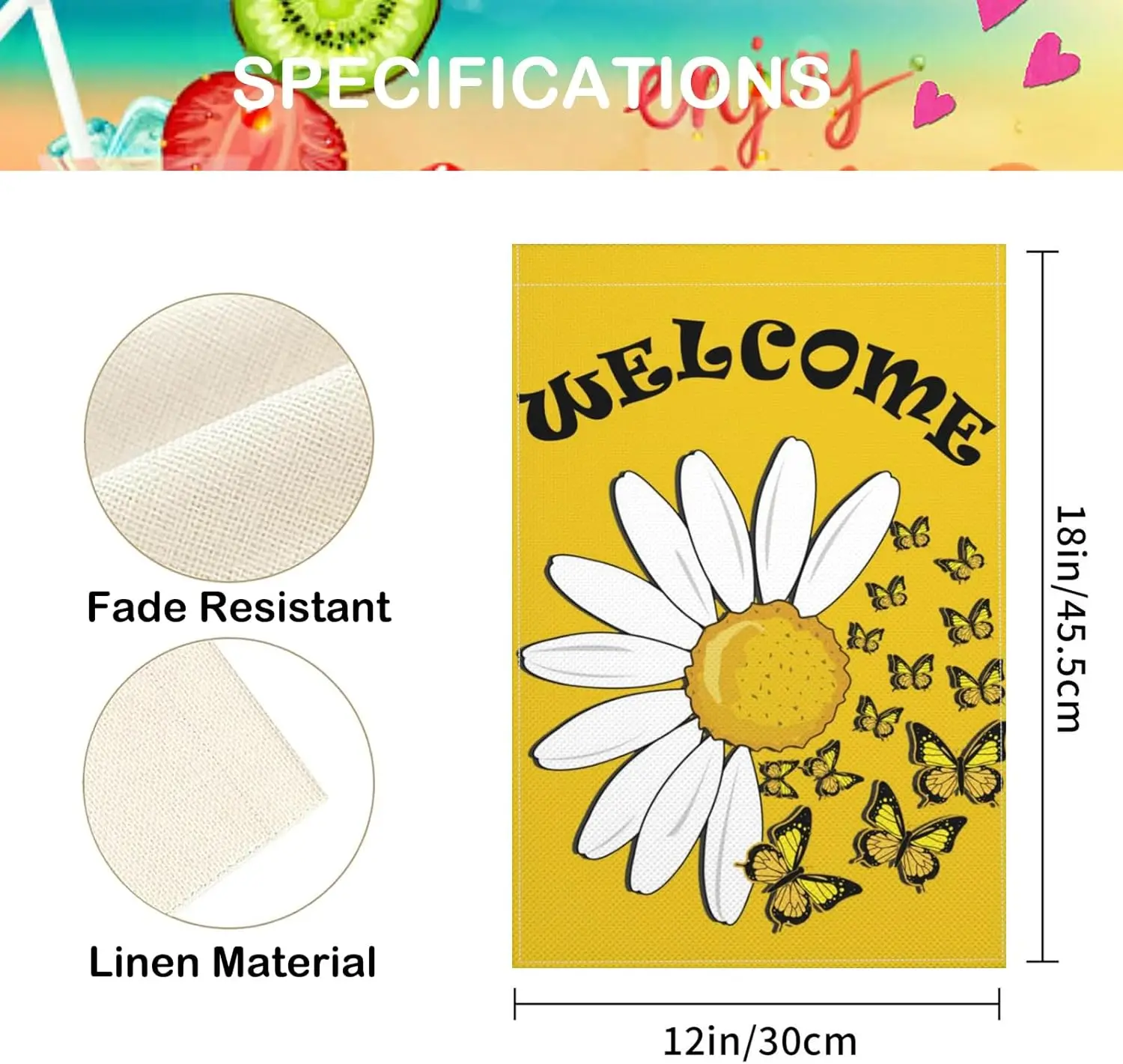 Welcome Summer Garden Flag, Sunflower Butterflies Double Sided Yard Flag Weather Resistant Welcome Seasonal Outside Decorati SSL