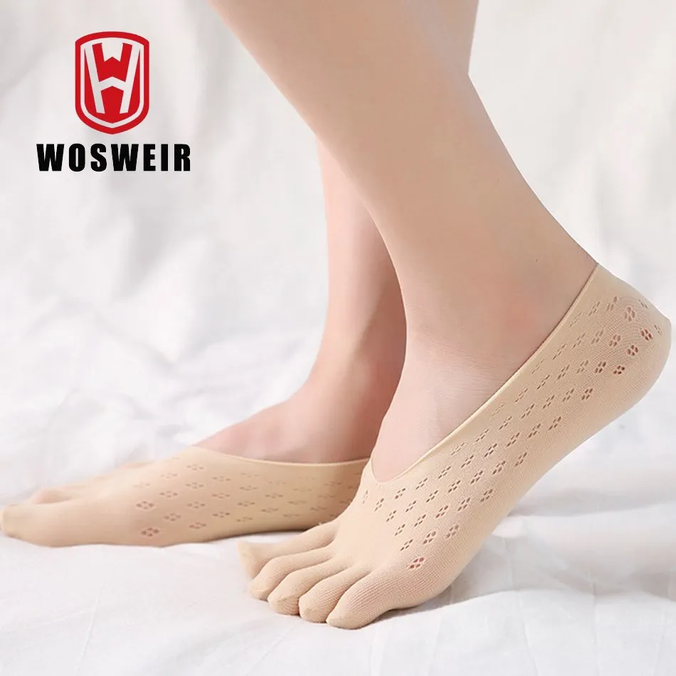 WOSWEIR 1 Pair Women Sports Yoga Socks Five Toes Compression Socks Slipper Anti Slip for Summer Breathable Lady Pilates Dance