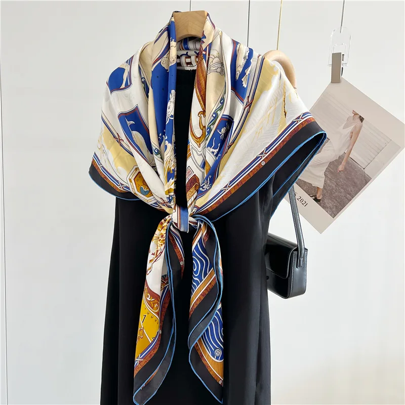 New Twill Silk Scarf Mulberry Giant Hand-Rolled Shawl Herm Head Hair Bag Bandanas Large Summer Spring Accessories Decoration