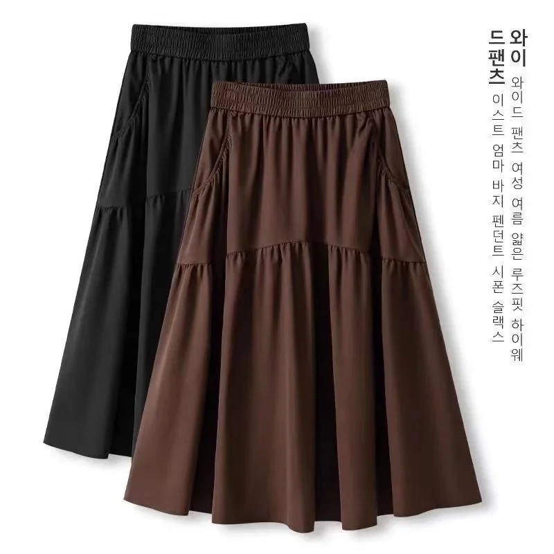 High Waist Casual plus Size Midi Skirt Fashionable Slimming A-Line Skirts for Women Commute Style Polyester Fiber Thin Model