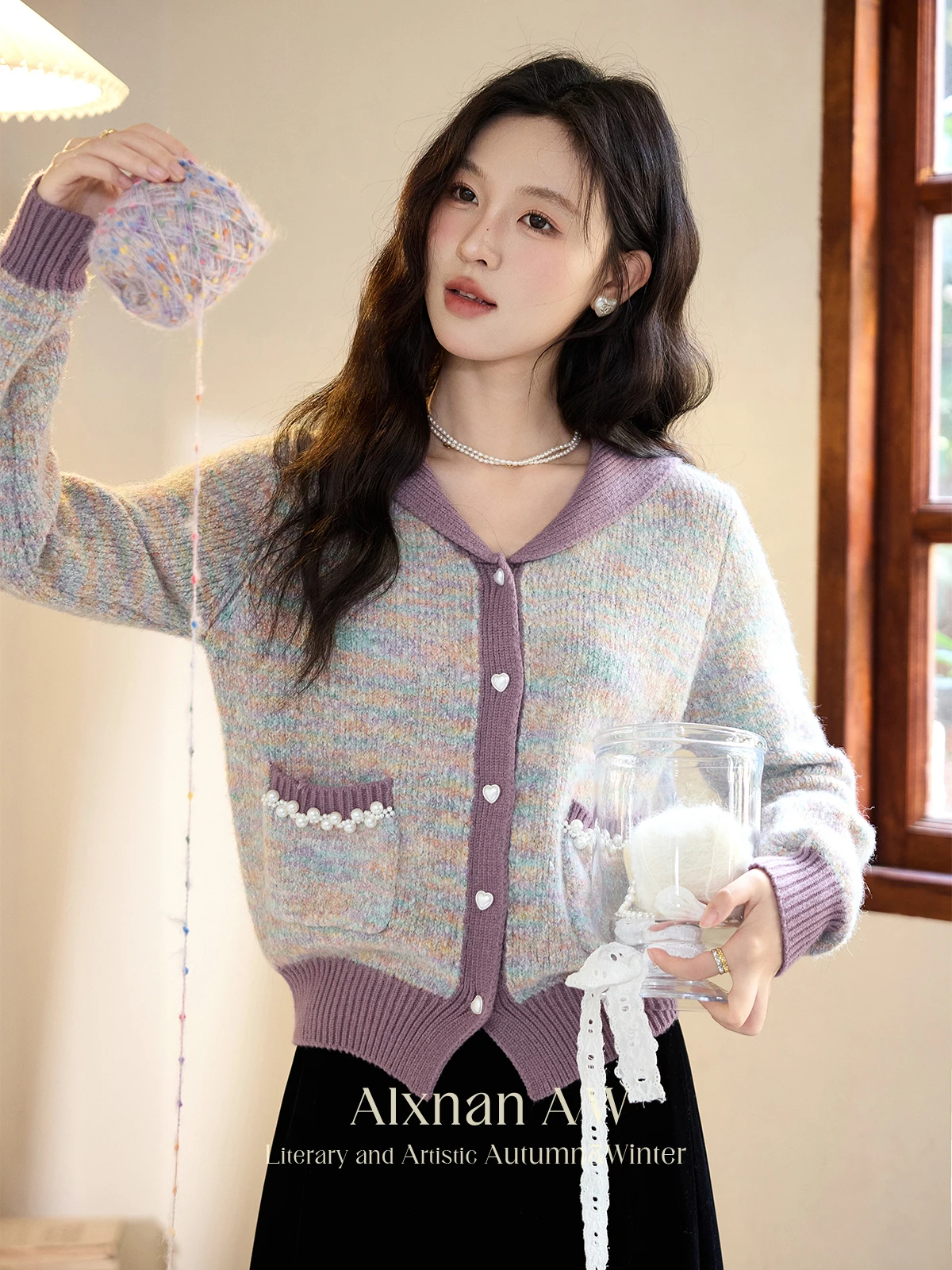 

Luun Ladies Sweater Lazy Feel Loose Women's Knitwear V-ne Long Sve Winter Faion Sweet Sle Casual Loose Fit