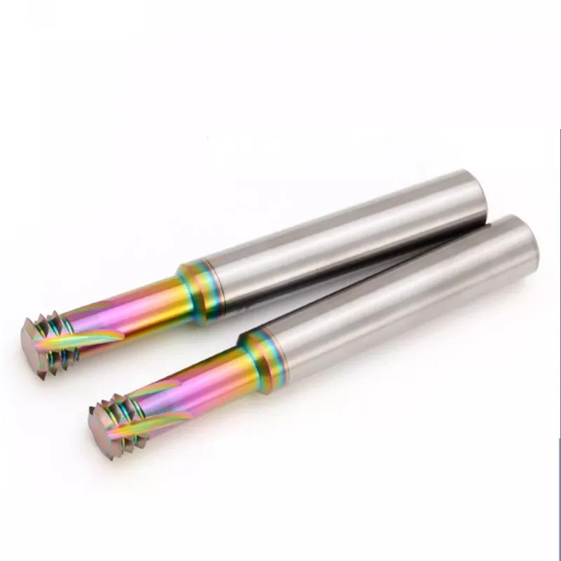 ROMTIC HRC65 Tungsten pemotong penggilingan, mesin mekanik Aluminium CNC, ujung ulir 3 gigi lapisan warna karbida baja Tungsten