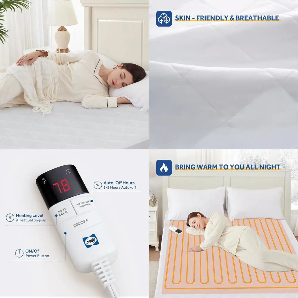 

Полноразмерный наматрасник с подогревом, 9 настройками температуры и таймером автоматического выключения на 1–9 часов, плюшевый стеганый подогреватель кровати, сертифицированный ETL