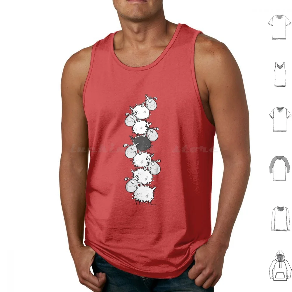 Six Woolly Sheep-Animal-Animals-Comic-Gift Tank Tops Print Cotton Sheep Sheep Farm Animal Comic Funny Cute Herd Flock Of