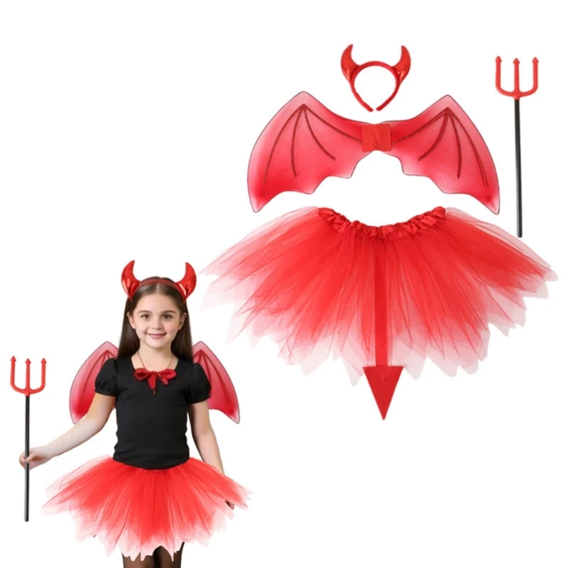 4Pc Devil Wing Pitchforks Devil Horn Headbands Demons Costume Accessorise Halloween Fancy Dress Up Cosplays Party Props