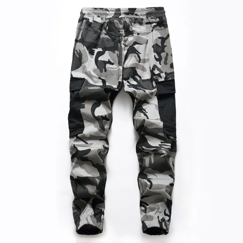 

Gray Casual School Kids Camouflage Jogging Pants Loose Drawstring Elastic Waist Contrast Girls Boys Cargo Trousers 120-165cm