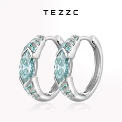 Tezzc Full Blue Moissanite Earrings for Women 925 Sterling Silver With White Gold Plated Marquise Shaped Sparkling Hoops Earring
