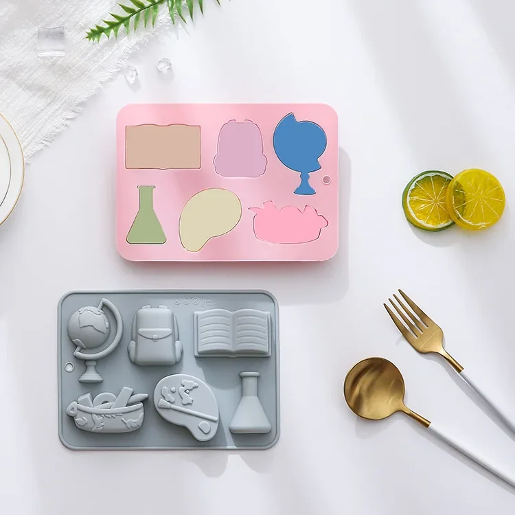 6 Holes, 6 Different School Supplies, Theme Modeling, Silicone Mold, Cake Mold, Ice Cube, Chocolate Mold  Cake Decorating Tools