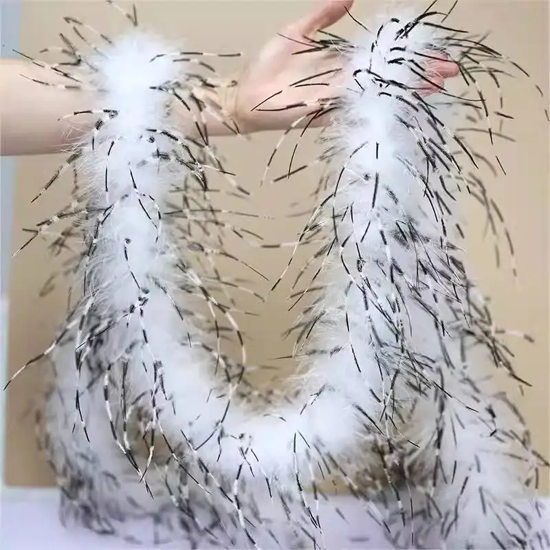 

Черно-белые полоски из страусиных перьев, одежда «сделай сам», аксессуары для манжет, платье, перья, юбка для латинских танцев, перья, 2 метра