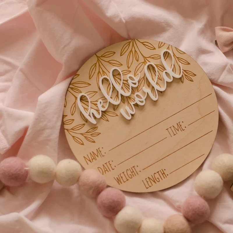 

10PCS 3D Hello World New Baby Birth Announcement Wooden Plaque Sign Baby Shower Gift