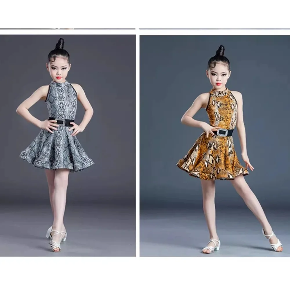 

Summer Girls Latin Dance Dress Kids Sleeveless Sleeve Split Training Costume Ballroom Cha Cha Competition Practice Dancewear