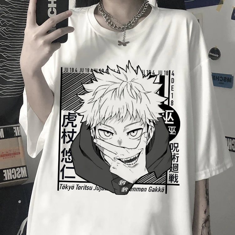 Koszulki damskie Manga japońskie Anime Jujutsu Kaisen T Shirt z krótkim rękawem Yuji Itadori koszulki z nadrukami fajne Unisex ubrania topy y2k