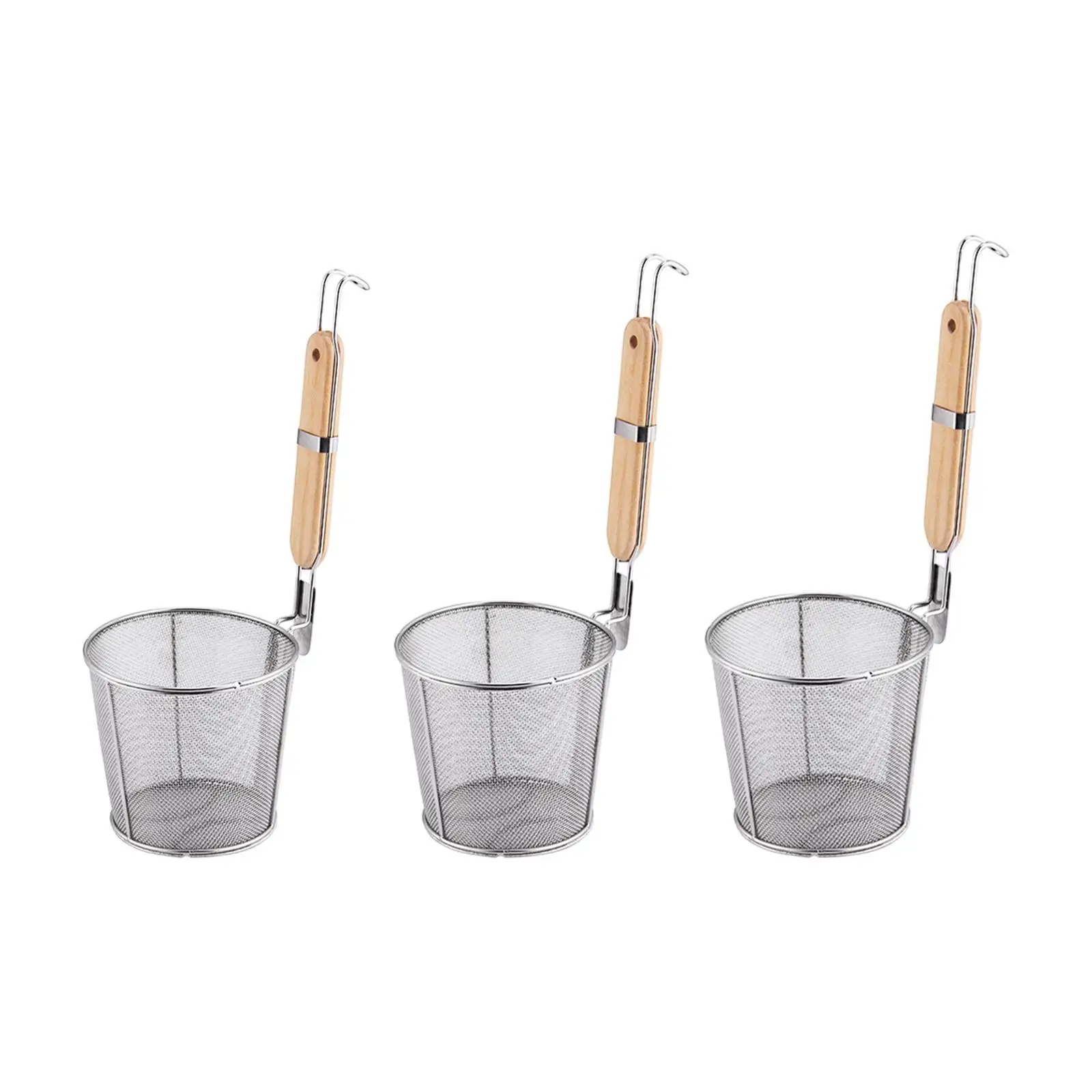 Stainless Steel Pasta Strainer Portable Frying Serving Basket Noodle Strainer