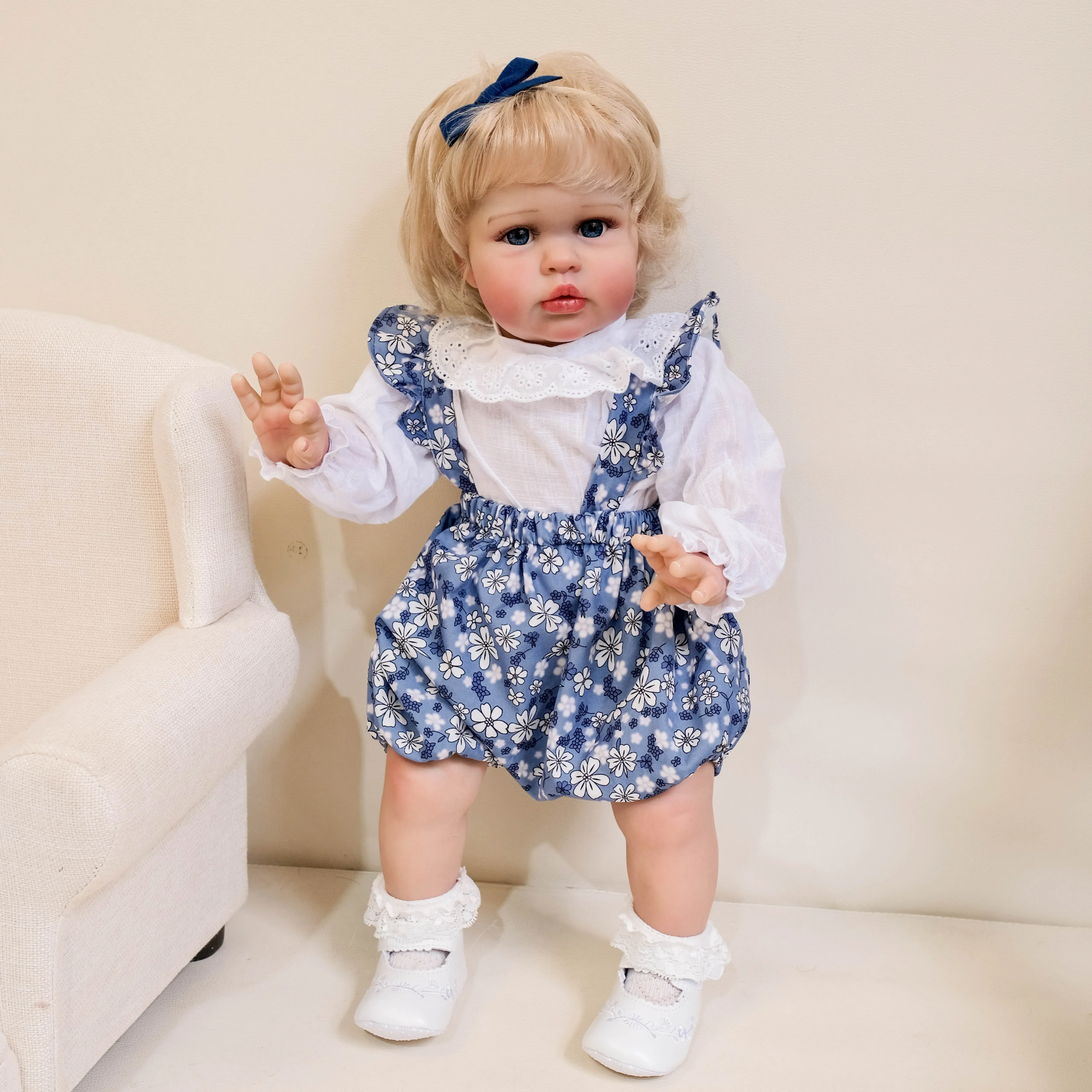 24inch Ellie Cloth Body Toddler Newborn Doll Princess Girl Lifelike Reborn Soft Touch 3D Skin Art Doll with Hand Root Hair