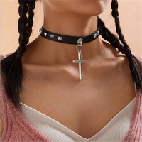 Goth Punk Pu Leather Collar Necklace For Women Vintage Cross Pendant Necklace Rivet Choker Fashion Ladies Jewelry Gift