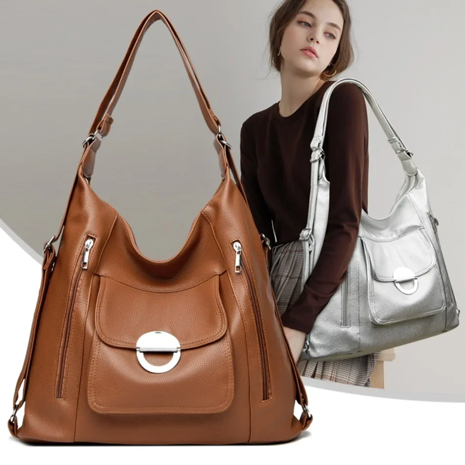 

Mom High Capacity Soft Leather Backpack for Girls Backpack Casual Simple Leisure Shoulder Bags for Women