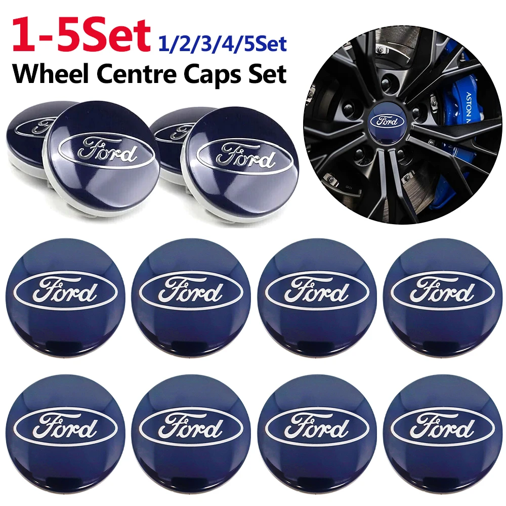 1-5Set 4 X 54MM Hub Center Rim Cover Badge Blue and Chrome Center Wheel Cap Kit For Ford Most Models Focus Fiesta Ka Kuga