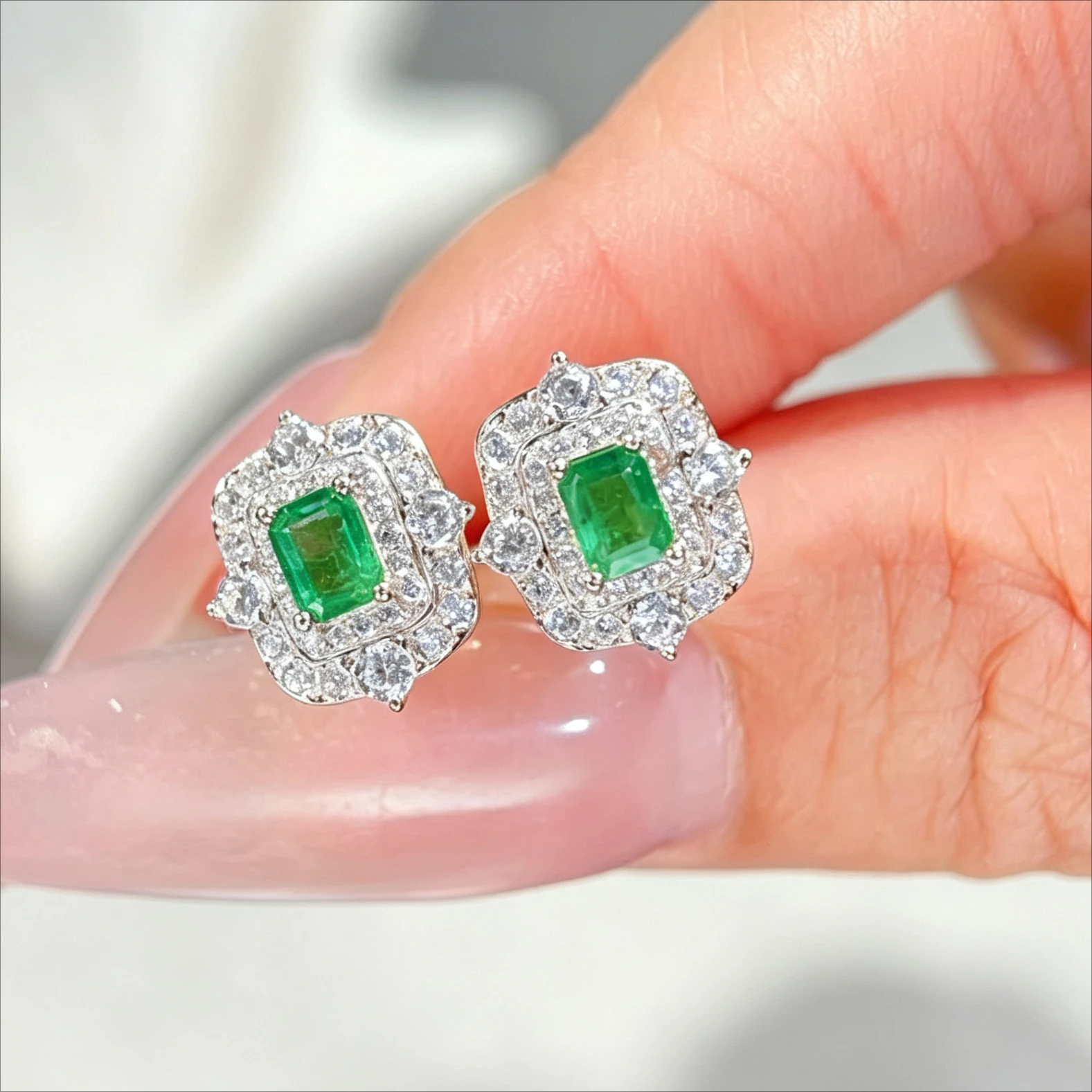 Exquisite 925 Silver Stud Earrings 3x4mm Natural Emerald Earrings with Certificate 18K Gold Plated Silver Emerald Jewelry
