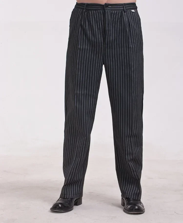 Pantaloni da lavoro per Costume da ristorante grigio a righe uniforme elastica Zebra Men Cook Chef Pants