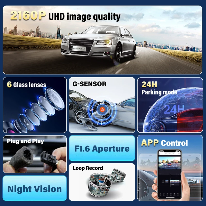 HESHECAM OEM Style 4K UHD Dash Cam for VW Passat B8 2016-2023, Car DVR with WiFi APP Control, Plug & Play No Wires, Wide Angle - Image 4