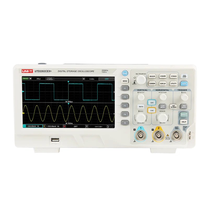 UNI-T UTD2202CEX+ Digital Oscilloscope 2 Channels 200MhZ Bandwidth 1GSa/s Sampling Rate 7-inch TFT Storage Desktop Oscilloscope