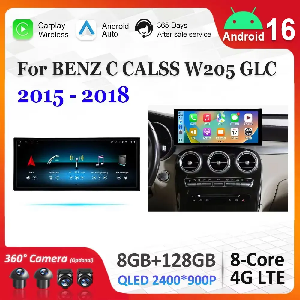 

Для BENZ C CALSS W205 GLC 2015-2018 NTG 5.0 Android 16 Автомобильный ультратонкий экран QLED Автомобильный радиоприемник Беспроводной мультимедийный CarPlay WIFI