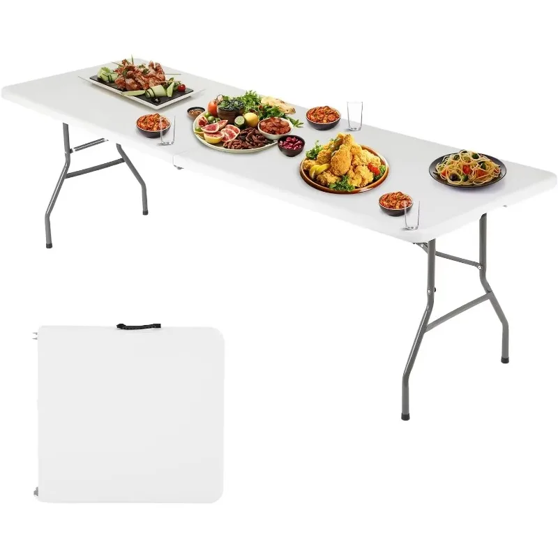 

FDW 6FT Folding Picnic Table for Outdoor, Portable Fold-in-Half Plastic Dining Picnic Party Table with Carrying Handle