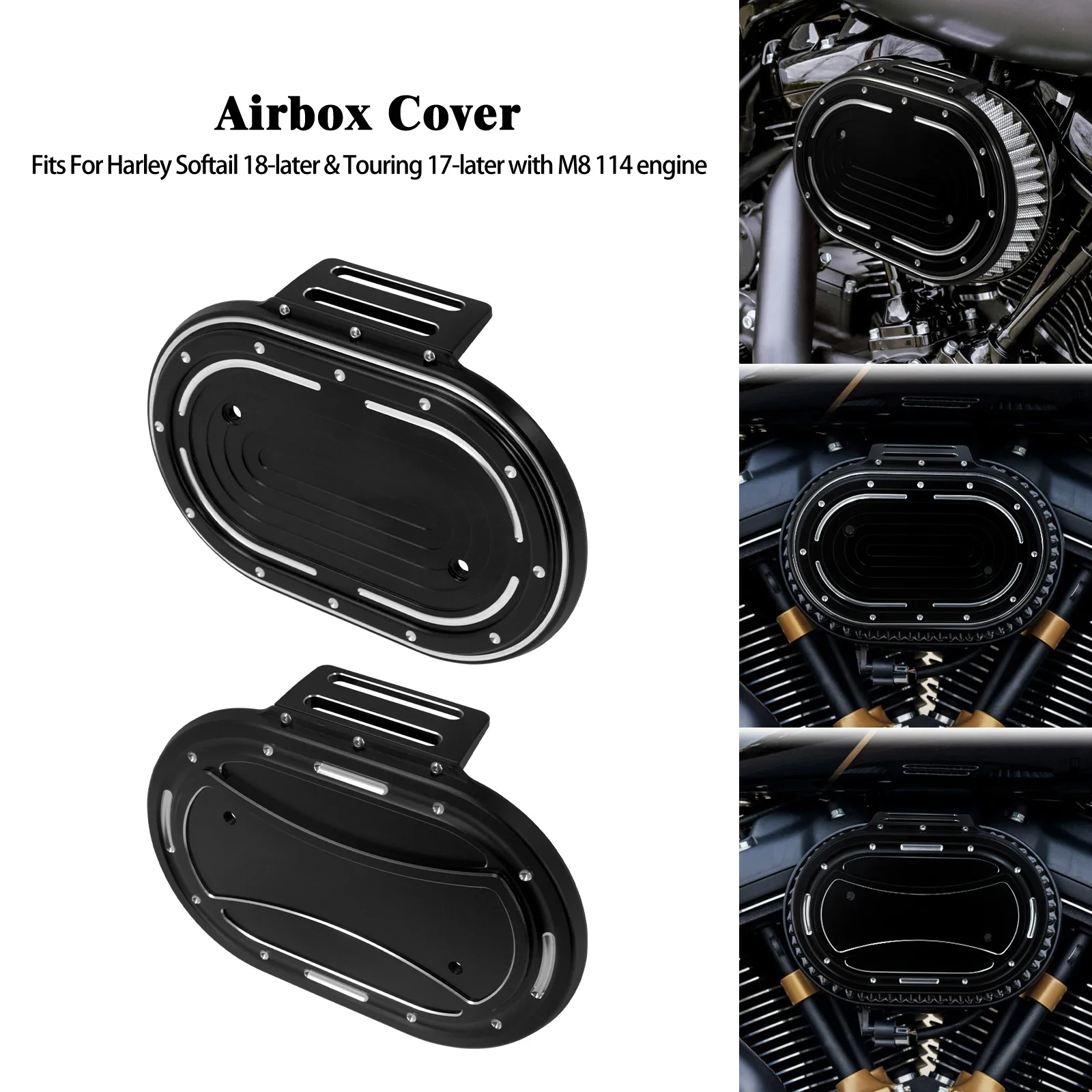 Motorcycle Airbox Cover Air Filter Trim Oval Cap For Harley M8 114 Engine Touring Electra Street Glide 17-Up Softail FXBRS 18-Up