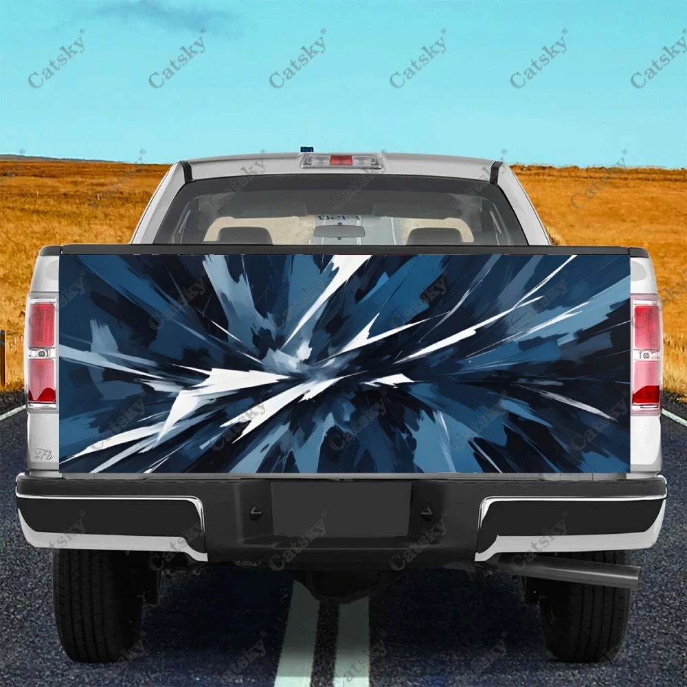 Wave Geometric Blue Truck Tailgate Wrap Professional Grade Material Universal Fit for Full Size Trucks Weatherproof