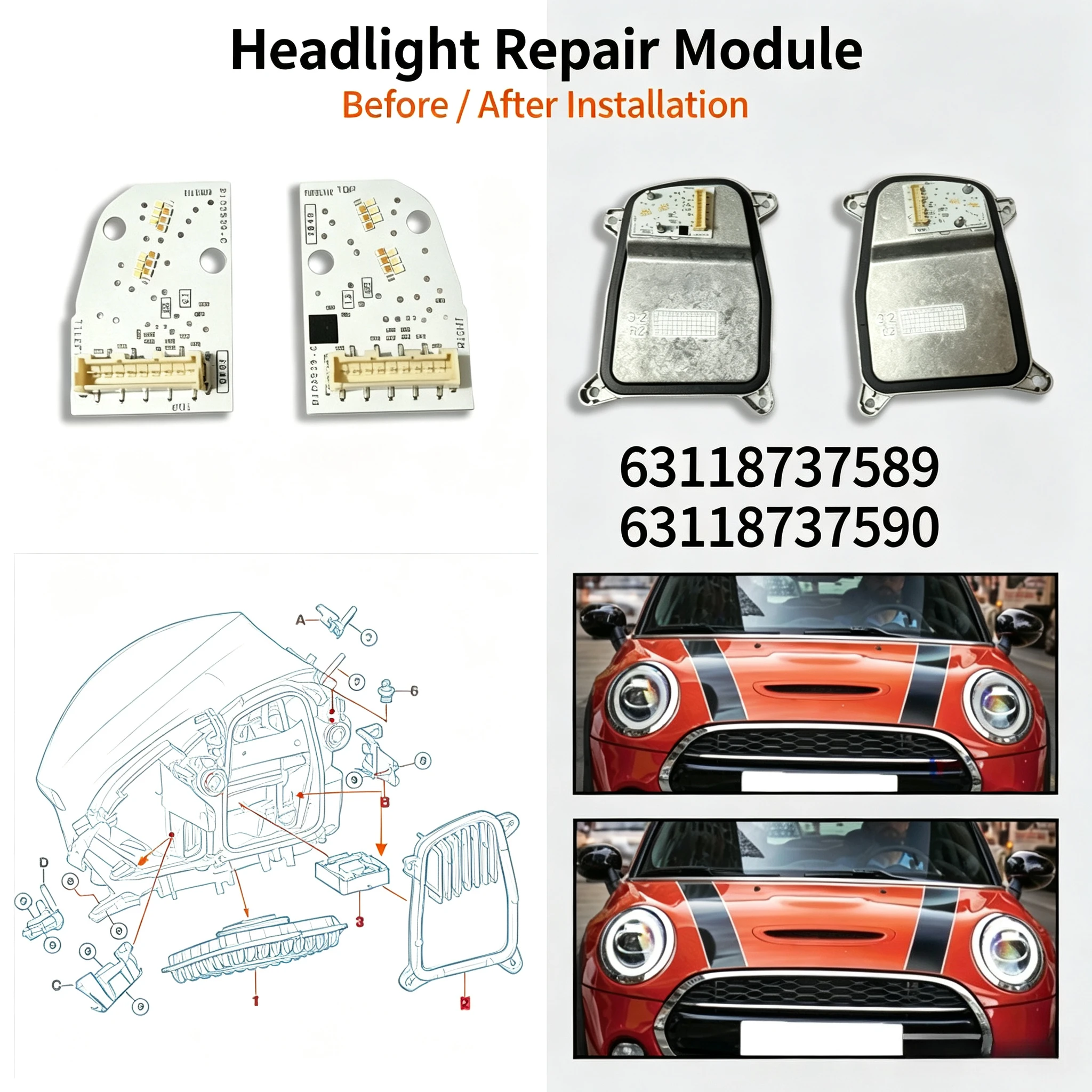 63118737589 63118737590 DRL LED Turn Signal Light Module Chip Board Part For Mini Cooper Clubman F54 F55 F56 2018-2023 Headlight